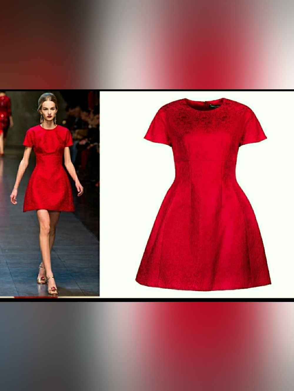 Dolce & Gabbana Crimson Brocade Fit-and-Flare Mini Dress
